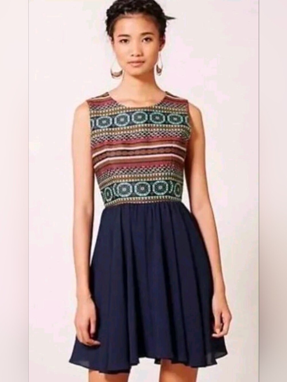 Anthropologie Nomad Morgan Carper Winona Embroidered Dress Navy Sz.0